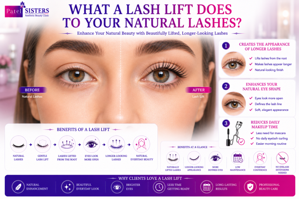 Naturally lifted lashes enhancing eye shape without eyelash extensions.