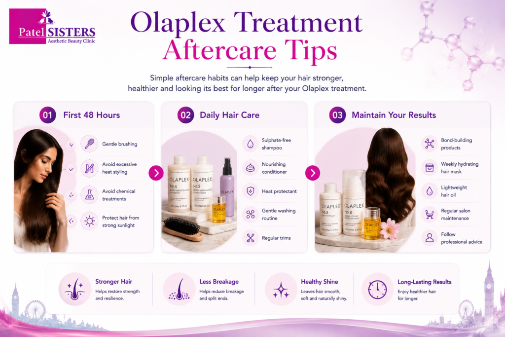 Checklist showing Olaplex treatment aftercare tips for maintaining stronger, healthier, and smoother hair after a professional salon treatment.