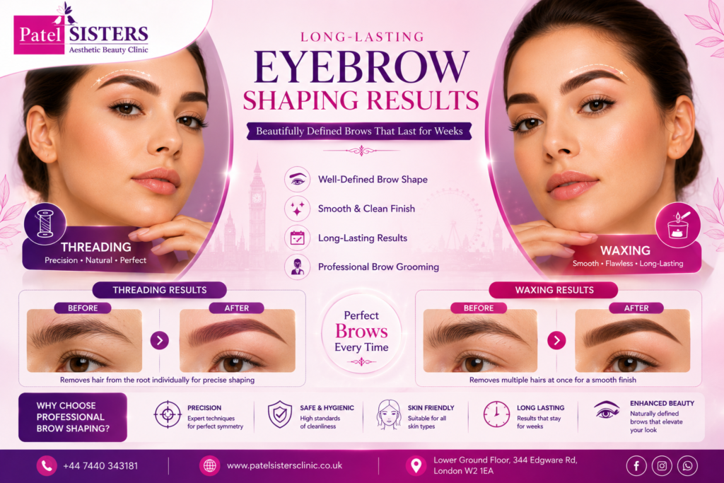 Perfect eyebrow shaping results after eyebrow threading and waxing