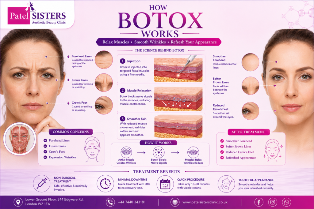 Botox treatment working on facial muscles to reduce wrinkles and fine lines