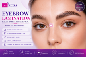 Eyebrow lamination treatment creating fuller, fluffier and more defined brows