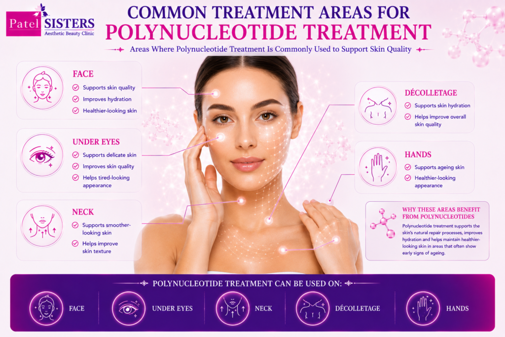Common treatment areas for Polynucleotide Treatment including face and under eyes