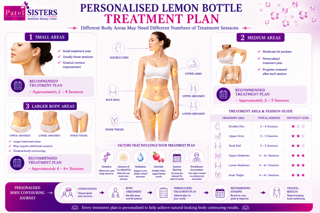 Personalised Lemon Bottle fat-dissolving treatment plan for different body areas