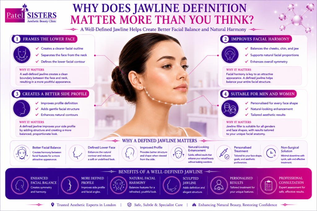 Jawline filler treatment creating a sharper and more sculpted facial profile