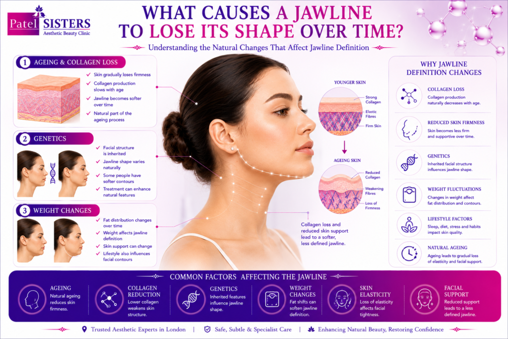 A well-defined jawline after jawline filler treatment improves facial balance.