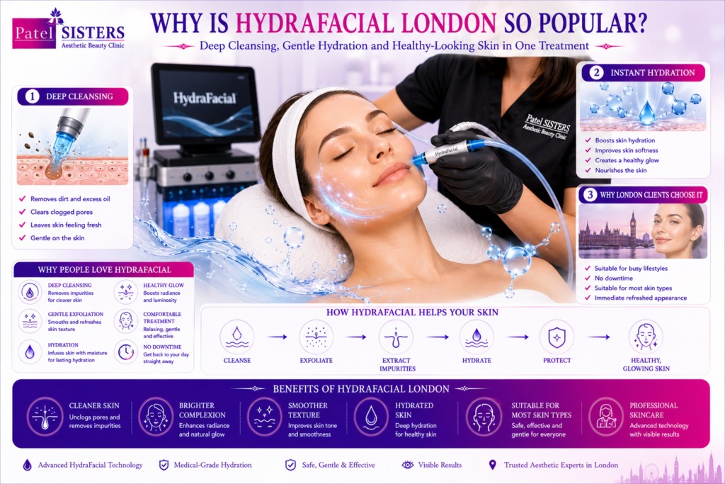 The HydraFacial London treatment leaves skin clean, hydrated, and glowing.