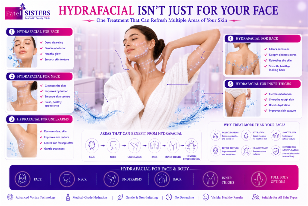HydraFacial treatment suitable for the face, neck, back, underarms and body.