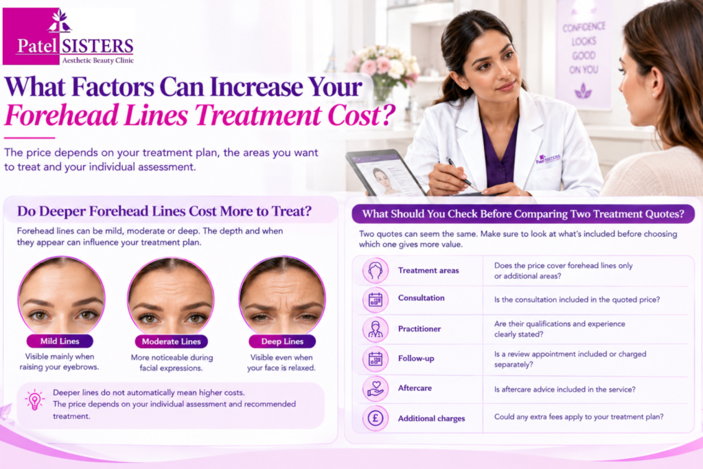 Factors affecting forehead lines treatment cost and treatment quote comparisons.