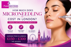 Microneedling cost in London showing treatment pricing, key cost factors and Patel Sisters Clinic information.