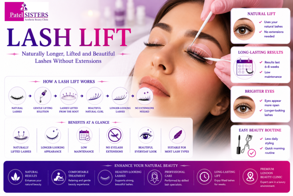 Professional lash lift treatment creating naturally lifted, longer-looking lashes without extensions.