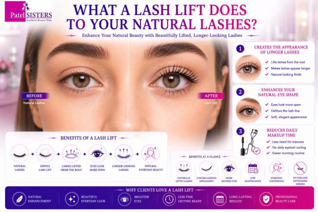 Naturally lifted lashes enhance eye shape without eyelash extensions.