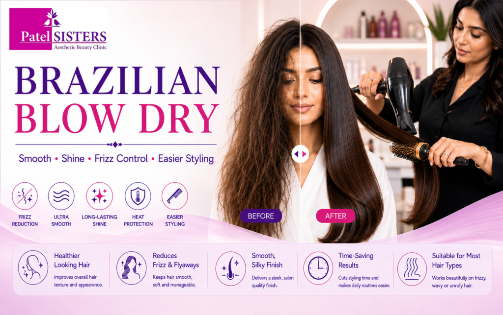 Professional Brazilian Blow Dry treatment creating smooth, shiny and frizz-free hair.