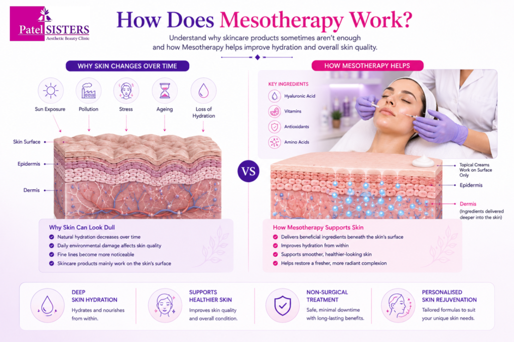 Mesotherapy treatment delivers skin-rejuvenating ingredients to improve hydration and overall skin quality.