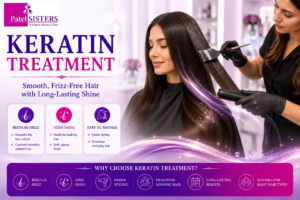 Professional keratin treatment smoothing frizzy hair for shinier, healthier, and easier-to-manage results.