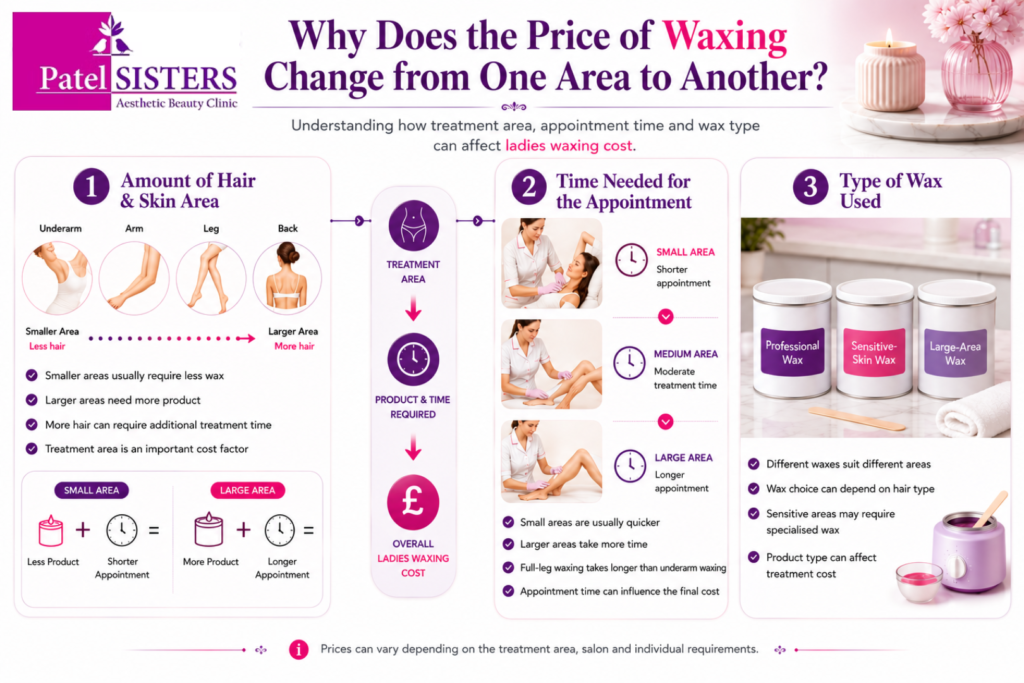 Ladies' waxing cost in London – factors affecting waxing prices by treatment area, appointment time and wax type