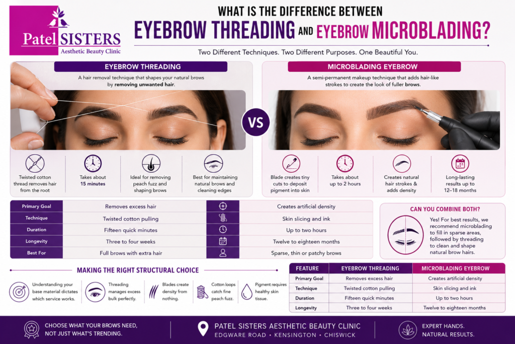 What is the difference between eyebrow threading and eyebrow microblading?